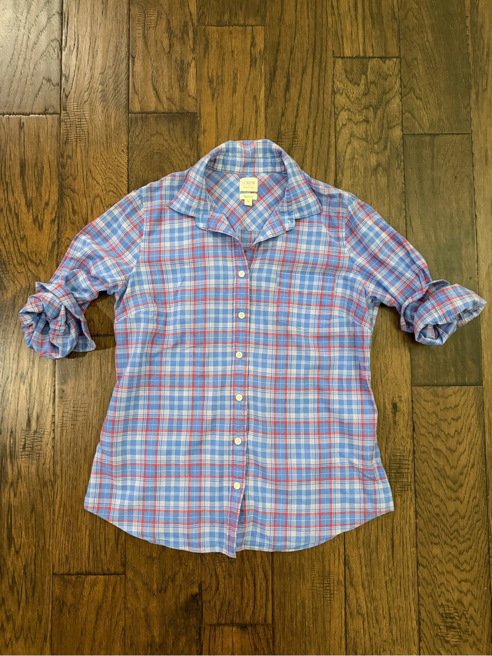 J. Crew Blue and Pink Plaid Button-Down Shirt Perfect Fit